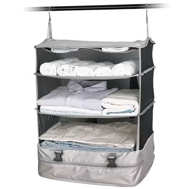 Triple Hanging Travel Organizer – Multi-Functional Folding Clothes Storage Bag for Travel, Camping & Outdoor Use