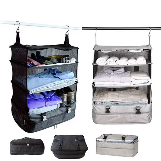 Triple Hanging Travel Organizer – Multi-Functional Folding Clothes Storage Bag for Travel, Camping & Outdoor Use