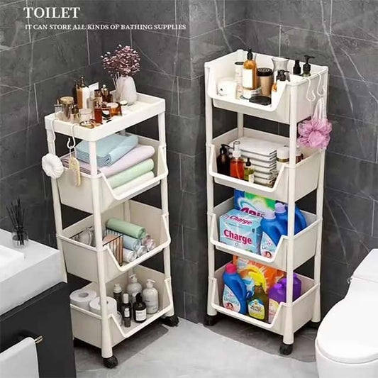 Trolley Bookshelf & Kitchen Storage Rack – Narrow Slit Organizer for Bathroom, Living Room & Home Use