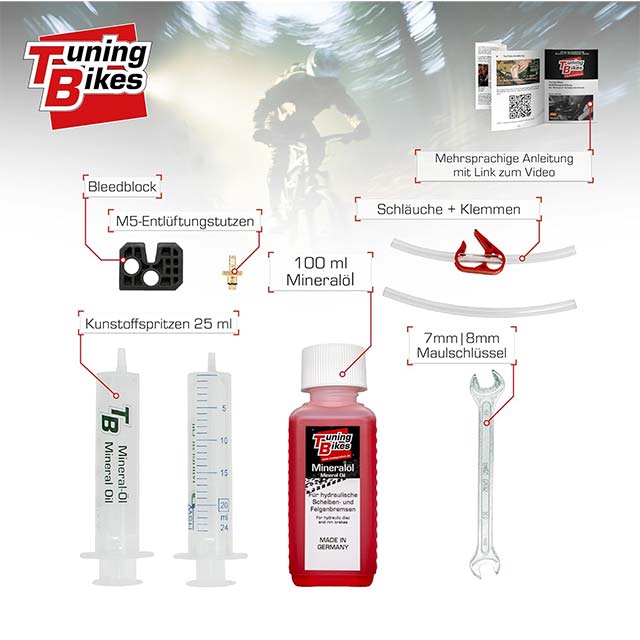 Tuning Bikes Shimano Disc Brake Bleed Kit – Complete Bike Brake Bleeding Kit with Brake Oil, Bleed Block &amp; Step‑by‑Step Instructions for Optimal Shimano Disc Brakes