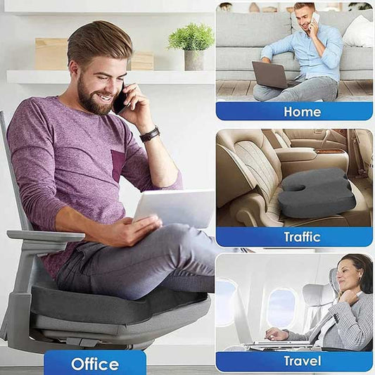 U-Shaped Memory Foam Seat Cushion – Ergonomic Chair & Car Pillow for Hip Support & Pressure Relief | Comfort Massage Pad for Office & Travel