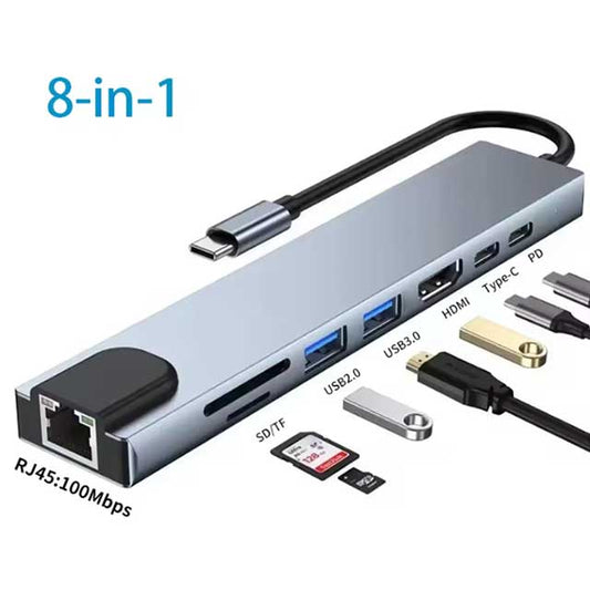 USB-C Hub 8-in-2 Multiport Adapter – USB 3.0/2.0 Ports, USB-C, SD/TF Card Reader, 3.5mm Audio Jack | USB Splitter Compatible with MacBook Air/Pro, iPad, Galaxy & More