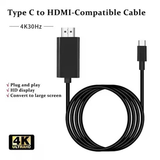 USB-C to HDMI Cable- 4K@30Hz- 2m- Black- CDP2HD2MBNL Equivalent- Male to Male