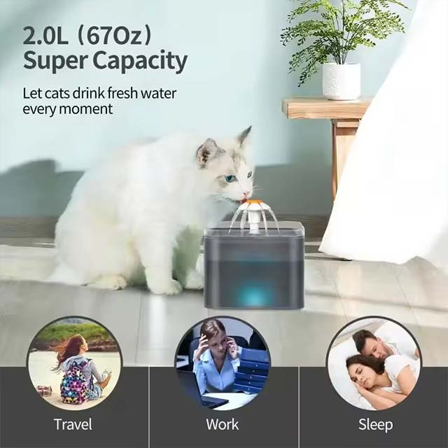 USB LED Cat Drinking Fountain – Recirculating &amp; Filtering Water Supply for Fresh &amp; Clean Hydration