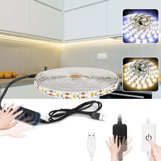 USB LED Strip with Sensor - Waving/Touch Switch Flex 5V Waterproof Tape Smart Lights Strips for Room, Bed, TV Backlight White 1-5M - Hand Sweep Sensor - Cold White
