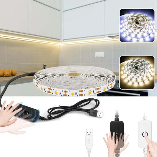 USB LED Strip with Sensor - Waving/Touch Switch Flex 5V Waterproof Tape Smart Lights Strips for Room, Bed, TV Backlight White 1-5M - Hand Sweep Sensor - Cold White