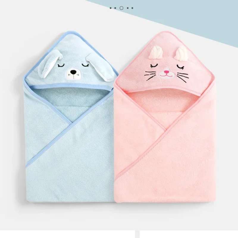 Ultra-Soft Cartoon Animal Hooded Baby Towel – Premium Newborn Bath Blanket & Toddler Bathrobe – Extra Warm Sleeping Swaddle Wrap – Absorbent & Skin-Friendly for Boys and Girls (Pink / Blue / Gray / White)