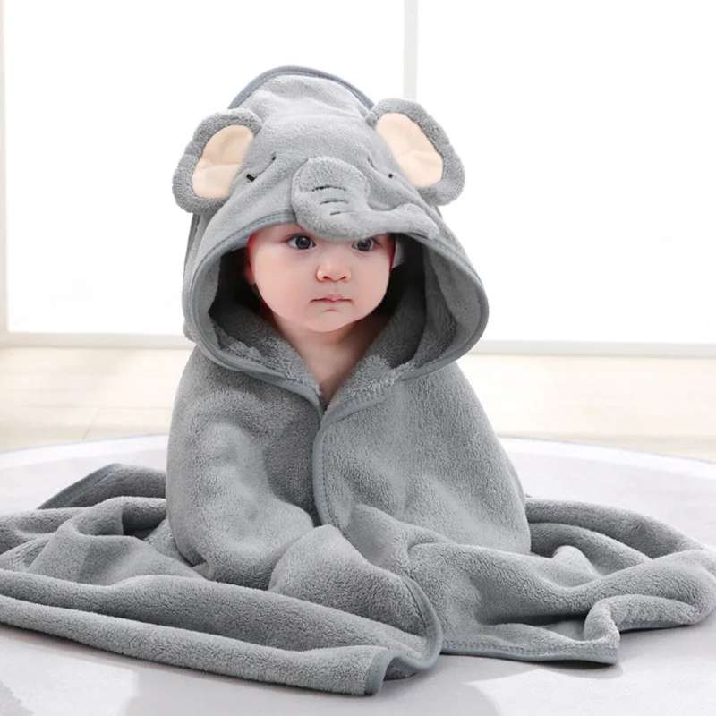 Ultra-Soft Cartoon Animal Hooded Baby Towel – Premium Newborn Bath Blanket & Toddler Bathrobe – Extra Warm Sleeping Swaddle Wrap – Absorbent & Skin-Friendly for Boys and Girls (Pink / Blue / Gray / White)