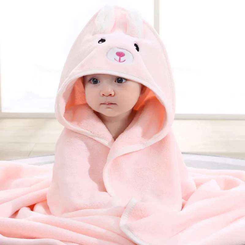 Ultra-Soft Cartoon Animal Hooded Baby Towel – Premium Newborn Bath Blanket & Toddler Bathrobe – Extra Warm Sleeping Swaddle Wrap – Absorbent & Skin-Friendly for Boys and Girls (Pink / Blue / Gray / White)