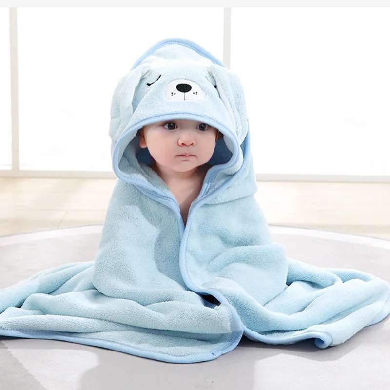 Ultra-Soft Cartoon Animal Hooded Baby Towel – Premium Newborn Bath Blanket & Toddler Bathrobe – Extra Warm Sleeping Swaddle Wrap – Absorbent & Skin-Friendly for Boys and Girls (Pink / Blue / Gray / White)