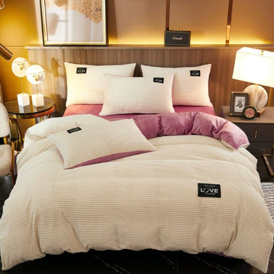 Ultra-Soft Winter Warm Coral Fleece Duvet Cover Set – Thick Flano Bedding Set with 2 Pillowcases – Premium Double Quilt Cover for King, Queen, and Twin Size Beds – Cozy, Anti-Static, and Breathable ( 8 Colors Available)