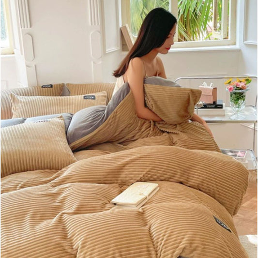 Ultra-Soft Winter Warm Coral Fleece Duvet Cover Set – Thick Flano Bedding Set with 2 Pillowcases – Premium Double Quilt Cover for King, Queen, and Twin Size Beds – Cozy, Anti-Static, and Breathable ( 8 Colors Available)