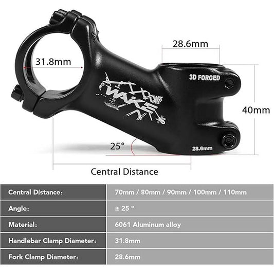 Ultralight 25° Bicycle Stem for Mountain &amp; Road Bikes – Compatible with 31.8mm Handlebars