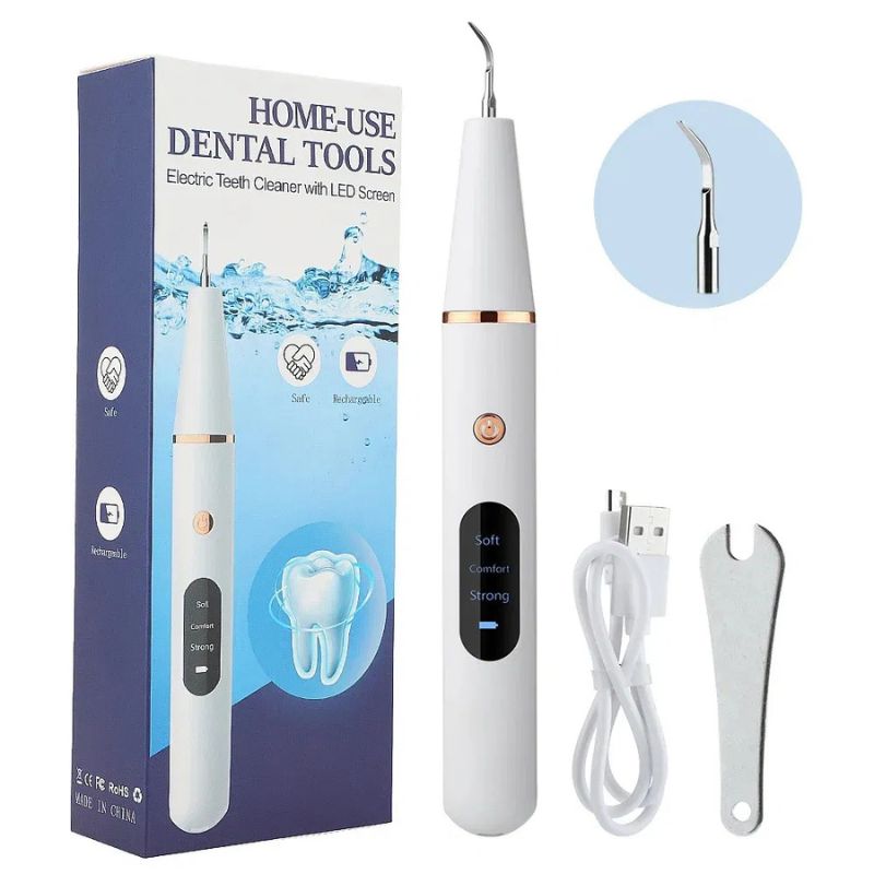 Ultrasonic Electric Dental Tooth Cleaner – Portable 2-in-1 Calculus & Tartar Remover – Professional High-Frequency Vibration Tooth Scraper – Rechargeable Oral Care Kit