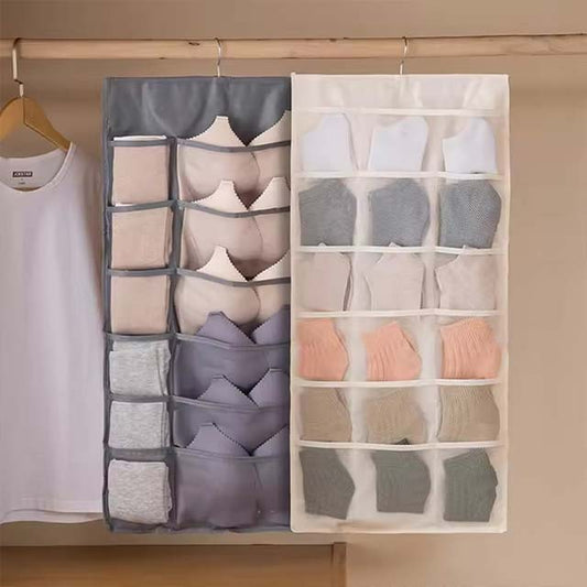 Foldable Hanging Underwear Organizer with Mesh Pockets – Non-Woven Fabric Closet Storage for Bras, Socks &amp; More