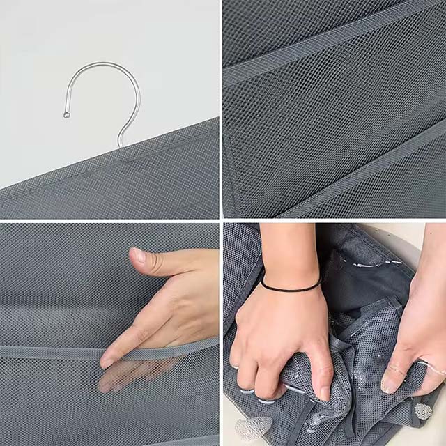 Foldable Hanging Underwear Organizer with Mesh Pockets – Non-Woven Fabric Closet Storage for Bras, Socks &amp; More