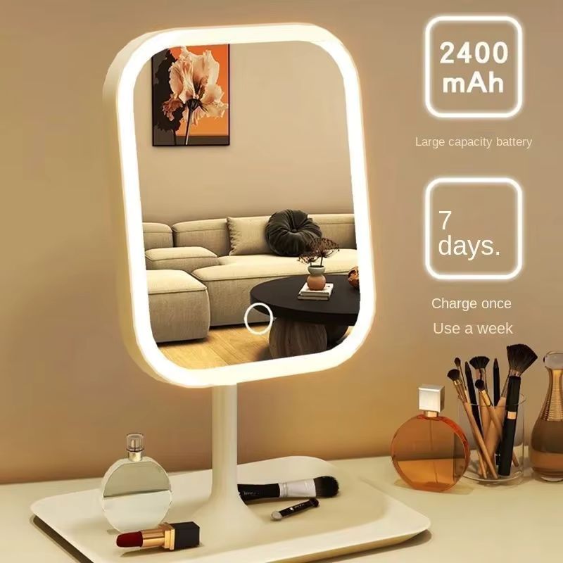 Miroir de Maquillage LED Designer Unique – Éclairage Dimmable 3 Couleurs & Contrôle Tactile – Miroir de Coiffeuse de Bureau Moderne pour Chambre & Vanity – Miroir en Verre Illuminé Haute Définition (Blanc/Rose)