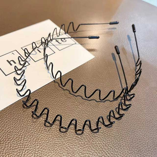 Unisex Black Wavy Metal Headband – Non-Slip Elastic Hair Hoop for Men & Women | Fashion Hair Accessory