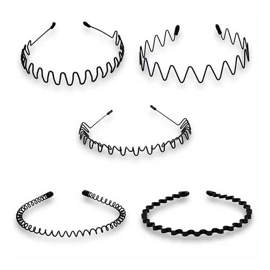 Unisex Black Wavy Metal Headband – Non-Slip Elastic Hair Hoop for Men & Women | Fashion Hair Accessory