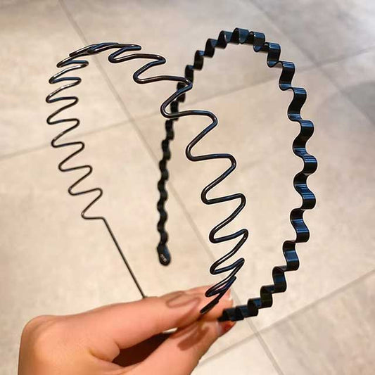 Unisex Black Wavy Metal Headband – Non-Slip Elastic Hair Hoop for Men & Women | Fashion Hair Accessory