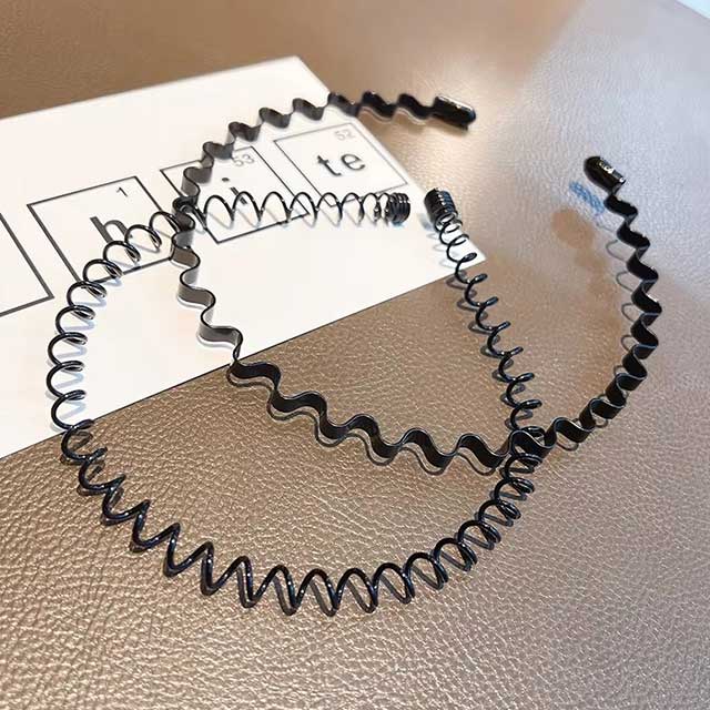 Unisex Black Wavy Metal Headband – Non-Slip Elastic Hair Hoop for Men & Women | Fashion Hair Accessory