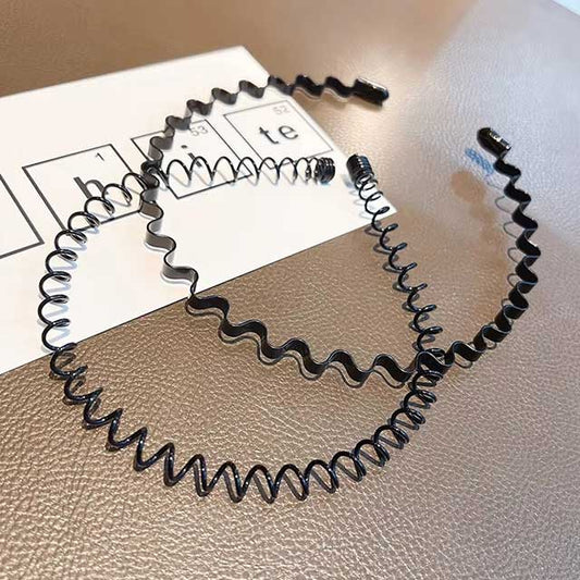 Unisex Black Wavy Metal Headband – Non-Slip Elastic Hair Hoop for Men & Women | Fashion Hair Accessory