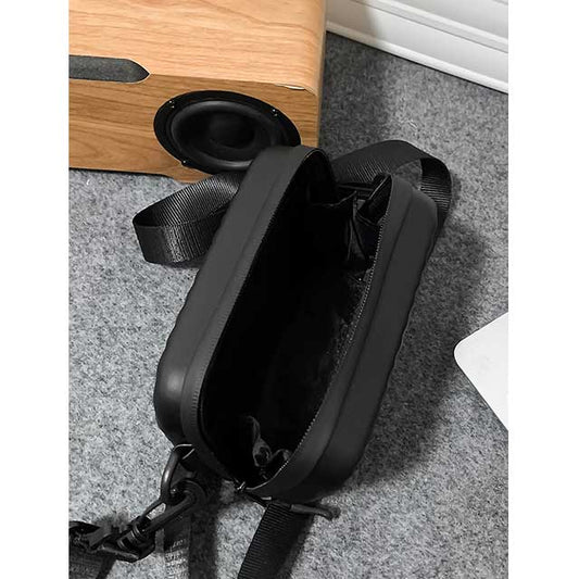 Unisex Box Shoulder Bag – Simple Lightweight PU Leather Crossbody with Diagonal Stripes for Men & Women