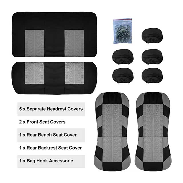Universal Car Seat Covers Full Set – Front Split & Rear Bench Cloth Covers for SUV, Sedan, Van & Automotive Interiors