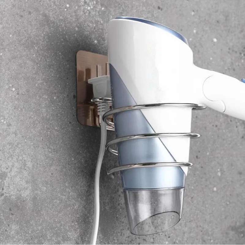 Support Universel Mural pour Sèche-Cheveux en Acier Inoxydable – Organisateur Souffleur Spiralé – Support Adhésif Sans Perçage ni Clou – Rangement Professionnel Anti-Rouille pour Outil Capillaire pour Salle de Bain et Coiffeuse