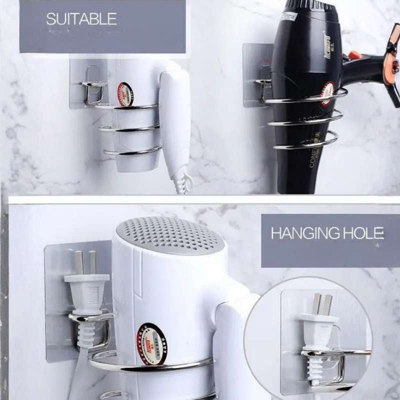 Support Universel Mural pour Sèche-Cheveux en Acier Inoxydable – Organisateur Souffleur Spiralé – Support Adhésif Sans Perçage ni Clou – Rangement Professionnel Anti-Rouille pour Outil Capillaire pour Salle de Bain et Coiffeuse