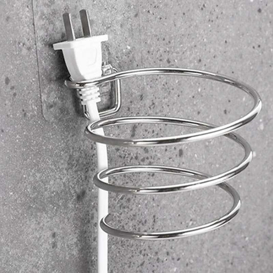 Universal Stainless Steel Hair Dryer Holder – Wall-Mounted Spiral Blower Organizer – Drill-Free & Nail-Free Adhesive Stand – Rust-Proof Professional Hair Tool Storage for Bathroom & Vanity