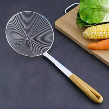Wooden Handle Stainless Steel Skimmer Strainer – Small, Medium & Large Oil Frying Scoop