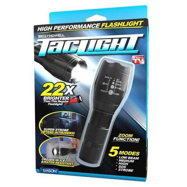 Tac Light Tactical LED Flashlight – High-Power Zoomable Weatherproof Torch with 5 Light Modes