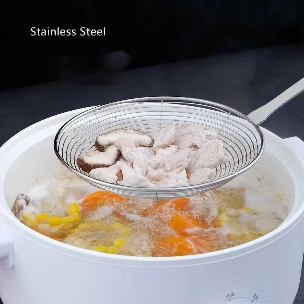 Wooden Handle Stainless Steel Skimmer Strainer – Small, Medium & Large Oil Frying Scoop
