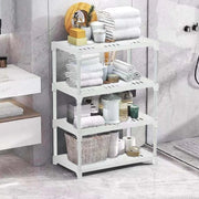 4 Tier Free Standing Bathroom Storage Shelf – Multi-Purpose Plastic Organizer Rack for Bathroom, Kitchen, Pantry & Living Room