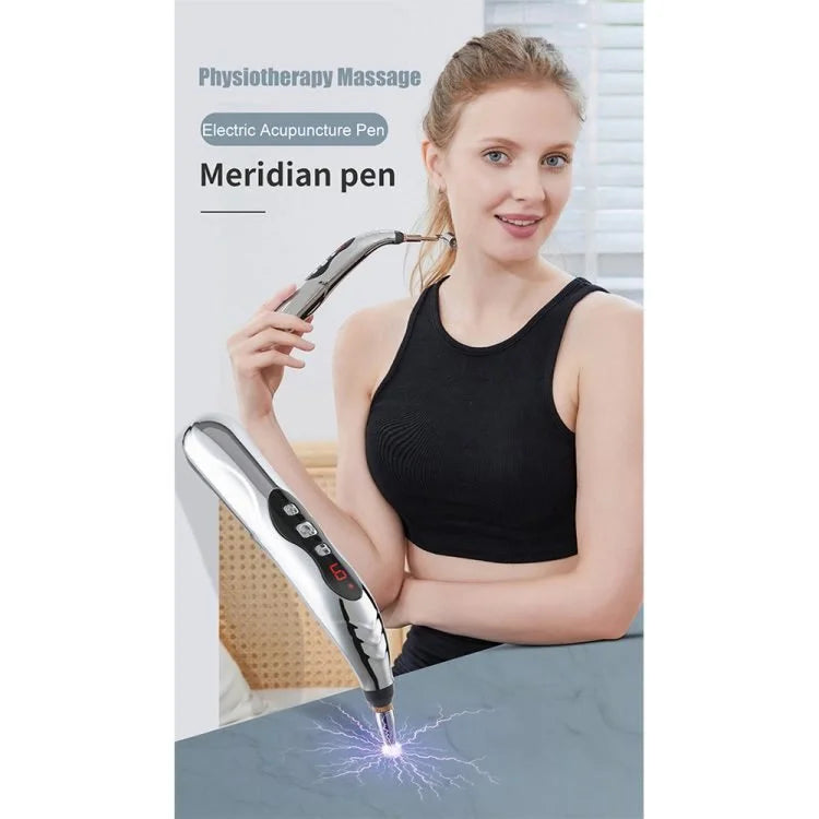 Stylo de Massage d'Acupuncture Électrique Rechargeable – Masseur à Impulsion EMS pour le Soulagement des Douleurs Musculaires, des Points Gâchettes et la Physiothérapie avec 2 Têtes de Massage
