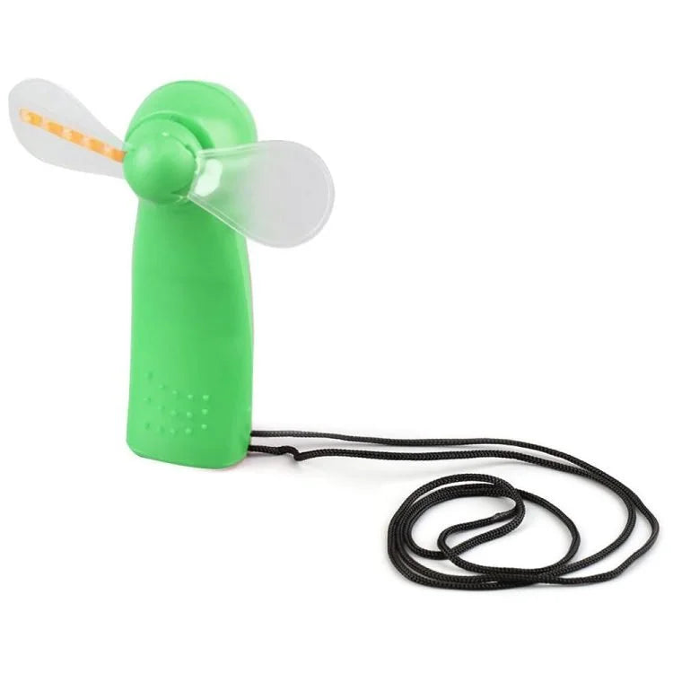 White Portable Mini Handheld Cooling Fan with Colorful LED Lights – Battery Powered Personal Fan with Wrist Strap for Travel, Office & Outdoor Use