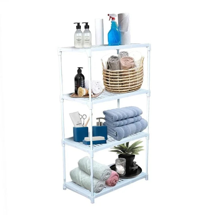 4 Tier Free Standing Bathroom Storage Shelf – Multi-Purpose Plastic Organizer Rack for Bathroom, Kitchen, Pantry & Living Room