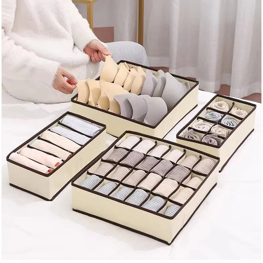 4-Piece Underwear Storage Organizer Set – 24 Cell, 8 Cell & 7 Cell Foldable Drawer Organizers for Socks, Bras, Scarves & Accessories