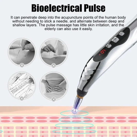 Rechargeable Electric Acupuncture Massage Pen – EMS Pulse Massager for Muscle Pain Relief, Trigger Points & Physiotherapy with 2 Massage Heads