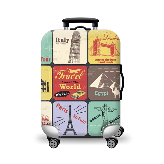 Housse de valise élastique épaisse avec fermeture éclair et carte du monde – Protection pour valises de 45 à 80 cm | Accessoires de voyage