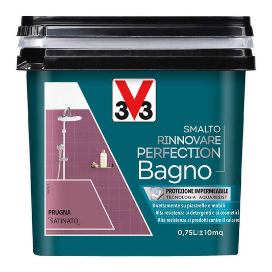 V33 Smalto Rinnovare Perfection Bagno – Satinato Prugna 0,75 L | Premium Enamel for Bathroom Renovation