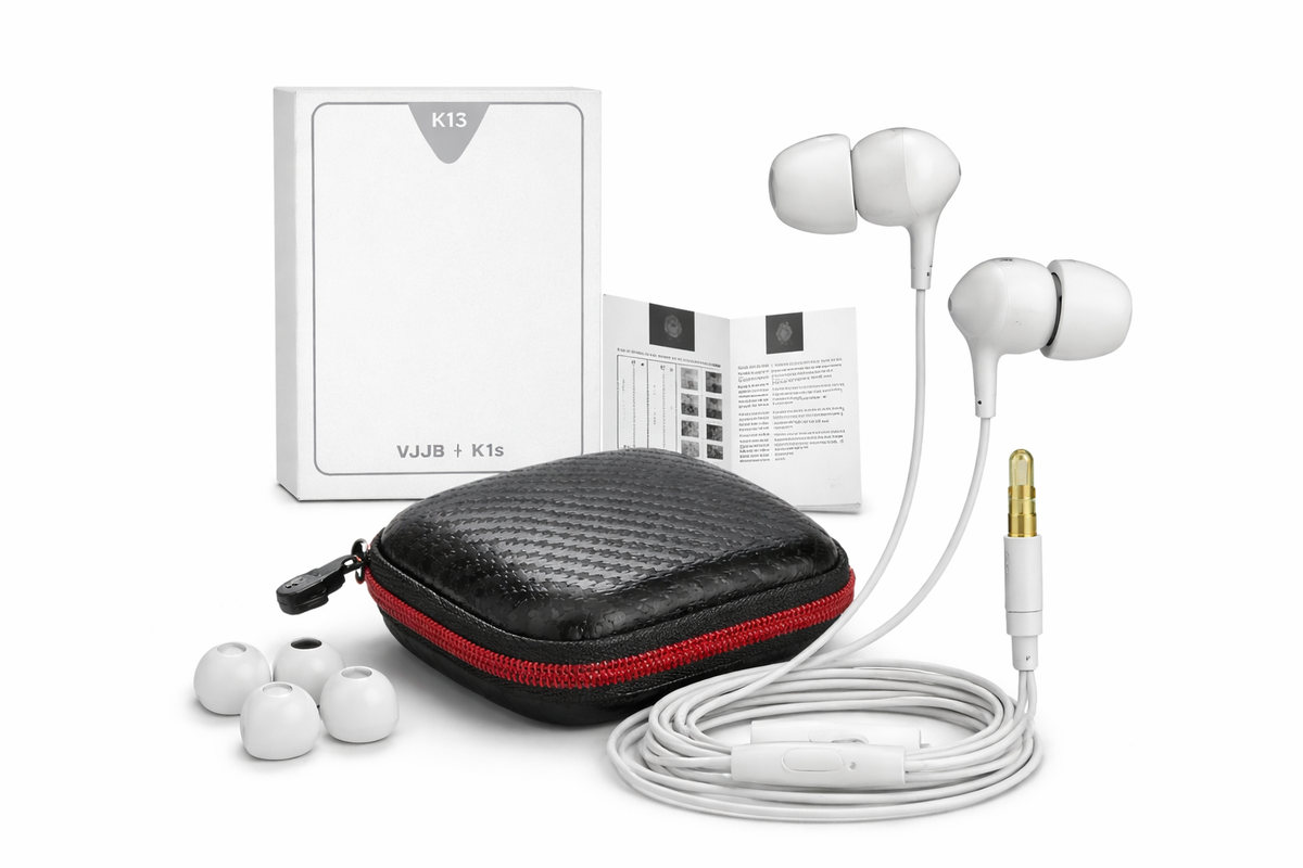 Écouteurs intra-auriculaires filaires VJJB avec microphone – Écouteurs HiFi à double pilote avec étui de transport et isolation phonique