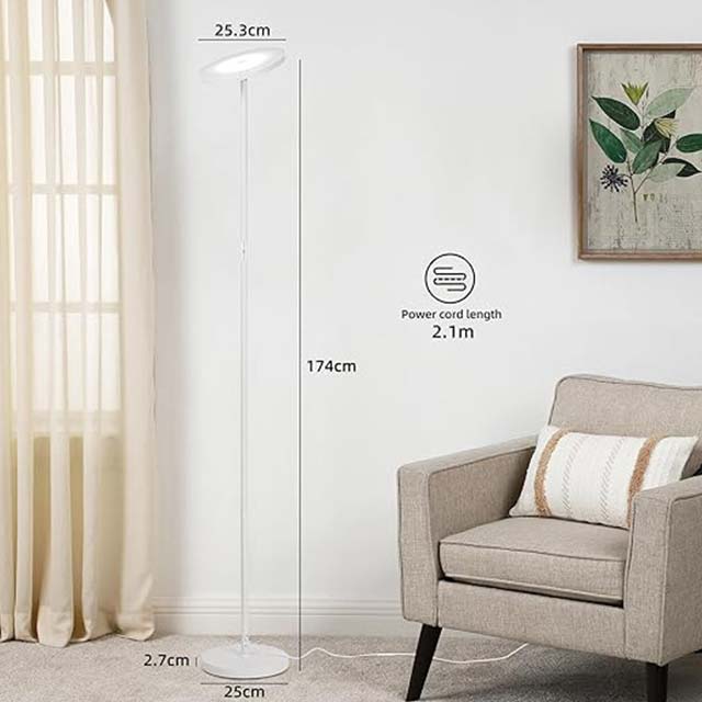 VOWNER LED Floor Lamp Ceiling Floodlight - 24W Dimmable Modern Floor Lamp with Remote Control, 3000K-6500K Adjustable Color Temperature, Touch Control, Ideal for Living Room, [Energy Class F]