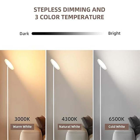 VOWNER LED Floor Lamp Ceiling Floodlight - 24W Dimmable Modern Floor Lamp with Remote Control, 3000K-6500K Adjustable Color Temperature, Touch Control, Ideal for Living Room, [Energy Class F]