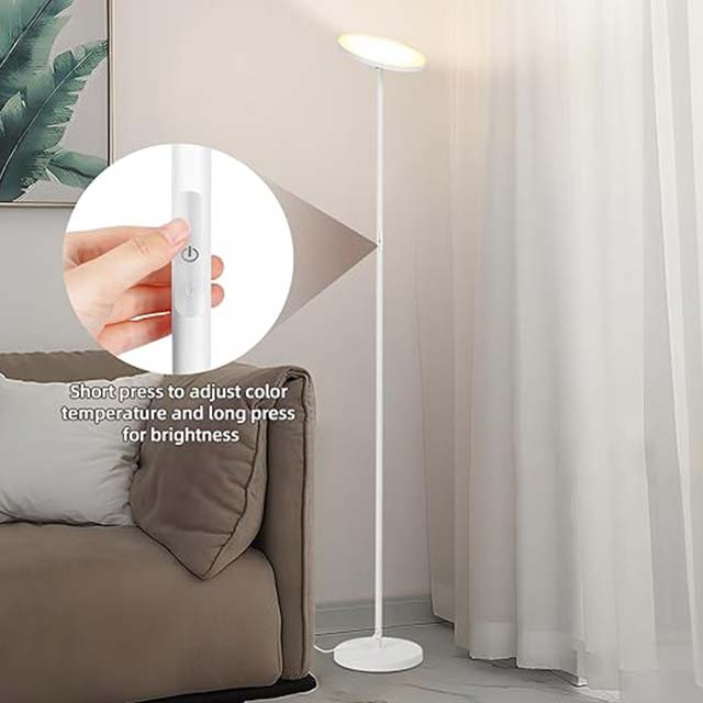 VOWNER LED Floor Lamp Ceiling Floodlight - 24W Dimmable Modern Floor Lamp with Remote Control, 3000K-6500K Adjustable Color Temperature, Touch Control, Ideal for Living Room, [Energy Class F]