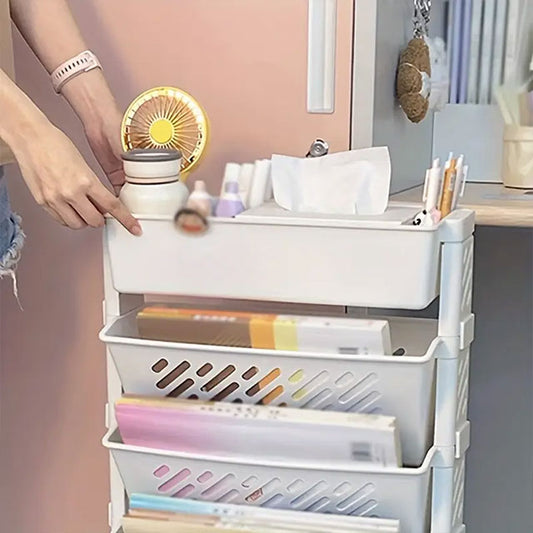 Versatile Multi-Tier Rolling File Organizer – Mobile Desk Side Storage Rack for Books, Magazines & Office Supplies | Durable & Space-Saving PP Material