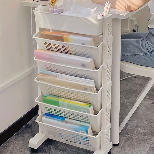 Versatile Multi-Tier Rolling File Organizer – Mobile Desk Side Storage Rack for Books, Magazines & Office Supplies | Durable & Space-Saving PP Material