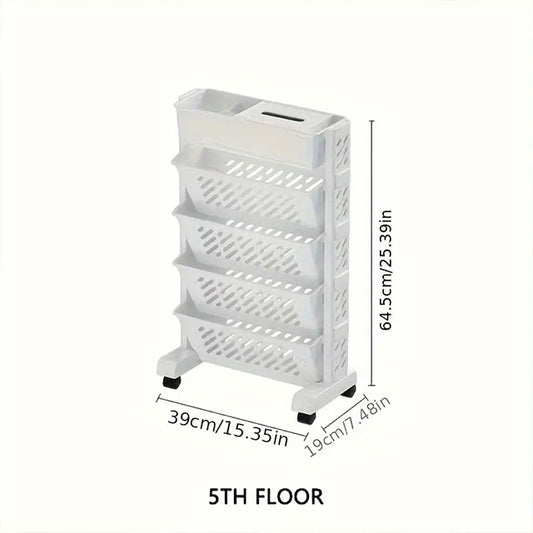 Versatile Multi-Tier Rolling File Organizer – Mobile Desk Side Storage Rack for Books, Magazines & Office Supplies | Durable & Space-Saving PP Material