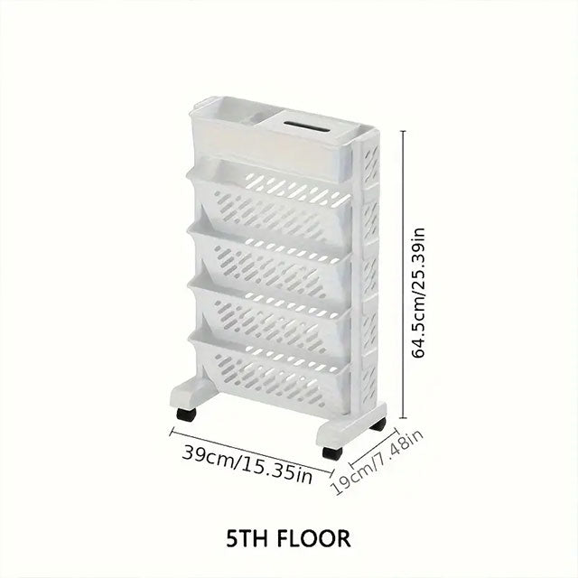 Versatile Multi-Tier Rolling File Organizer – Mobile Desk Side Storage Rack for Books, Magazines & Office Supplies | Durable & Space-Saving PP Material